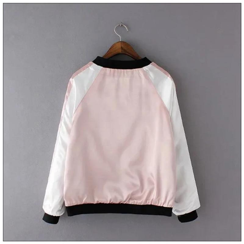 Giacca Bomber da Donna in Raso Sukajan Ricamata Baseball Cappotto Floreale Harajuku Autunno Seta Giapponese Ragazze