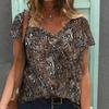 Women Print V Neck Short Sleeve Casual Loose Tunic Tops