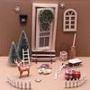 Dollhouses Miniature Christmas Wreath Reindeer Door Set For Holiday Decoration Resin Craft Tabletop Art