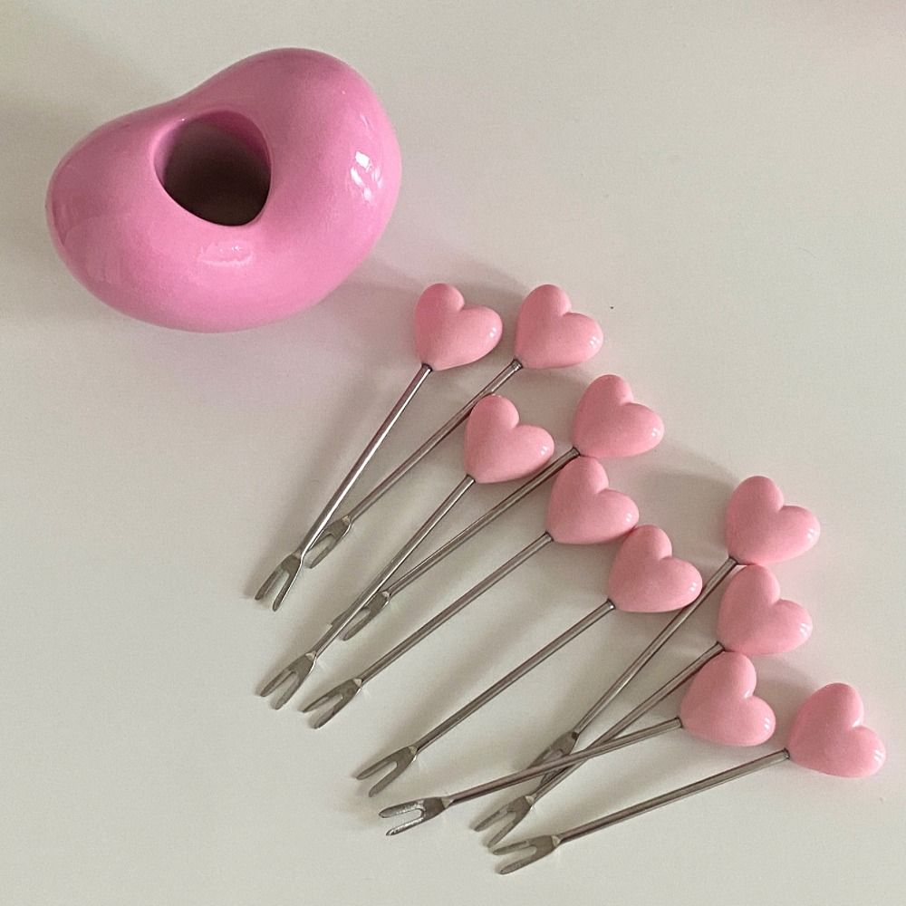 Loving Heart Dessert Cake Fork Stainless Steel Plastic Fork Home Decoration