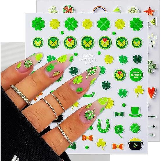 

Рельєфні осінні наклейки для нігтів, 5D наклейки на День Подяки, самоклеючі кленові листи для DIY осіннього декору нігтів(5 аркушів) Embossed St. Partrick Day