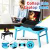 Blue/black Folding Study Table Bed Desk Collapsible Laptop Desk with Mouse Pad and USB Cooling Fan 15kg