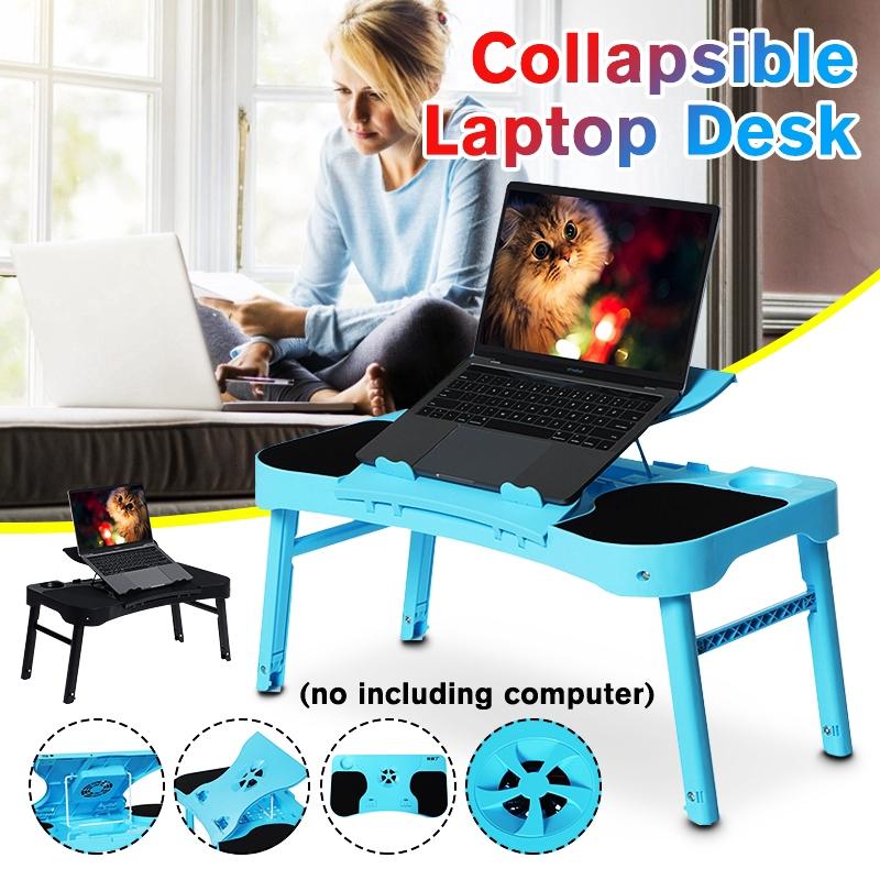

Синий/черный Складной письменный стол для учебы, прикроватный столик, складной стол для ноутбука с ковриком для мыши и USB-вентилятором для охлаждения 15 кг