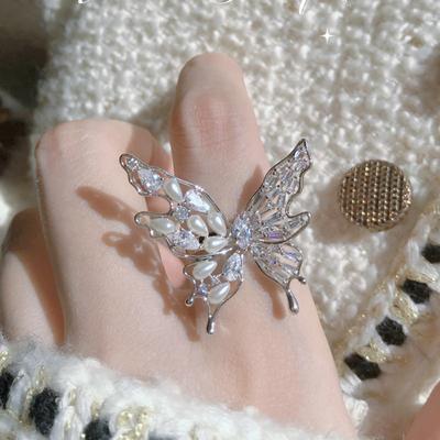 Pearl Butterfly Open Ring Fashion Temperament Index Finger Ring Personality Versatile Jewelry Women