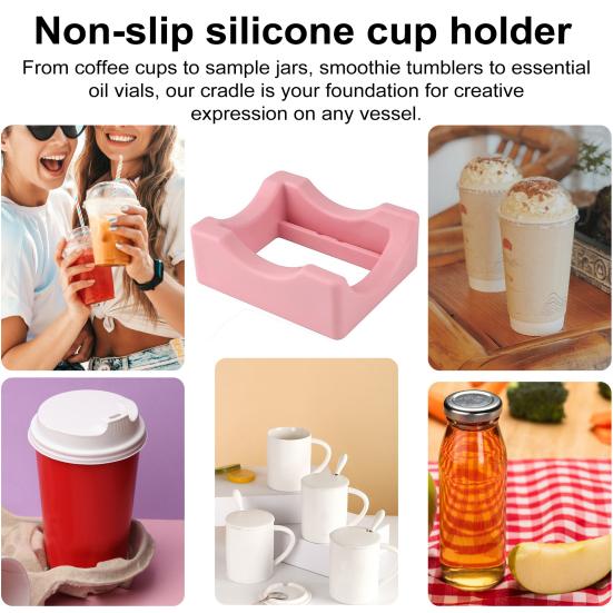 Silicone Cup Holder Tray with Built-in Slot for Crafts Small Flexible Stand for Vinyl Decals Mug Decorating Accessory