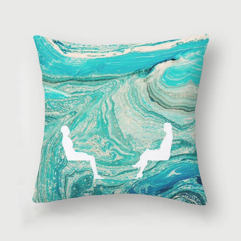Nordic Blue Marble Polyester Pillowcase Sea Rock Texture Bedside Sofa Chair Throw Pillow Cushion Cover Home Decor Cushion Cover