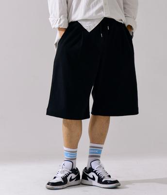 BAJOO BIJOO Logo One Tuck Wide Double Cotton Shorts [Black]