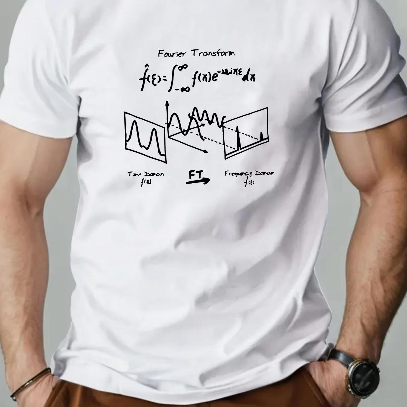 Men Vibrant Yellow Graphic TShirt with Math Equation Waveform Design Casual Short Sleeve Summer Tee Men Clothing Comfortable S