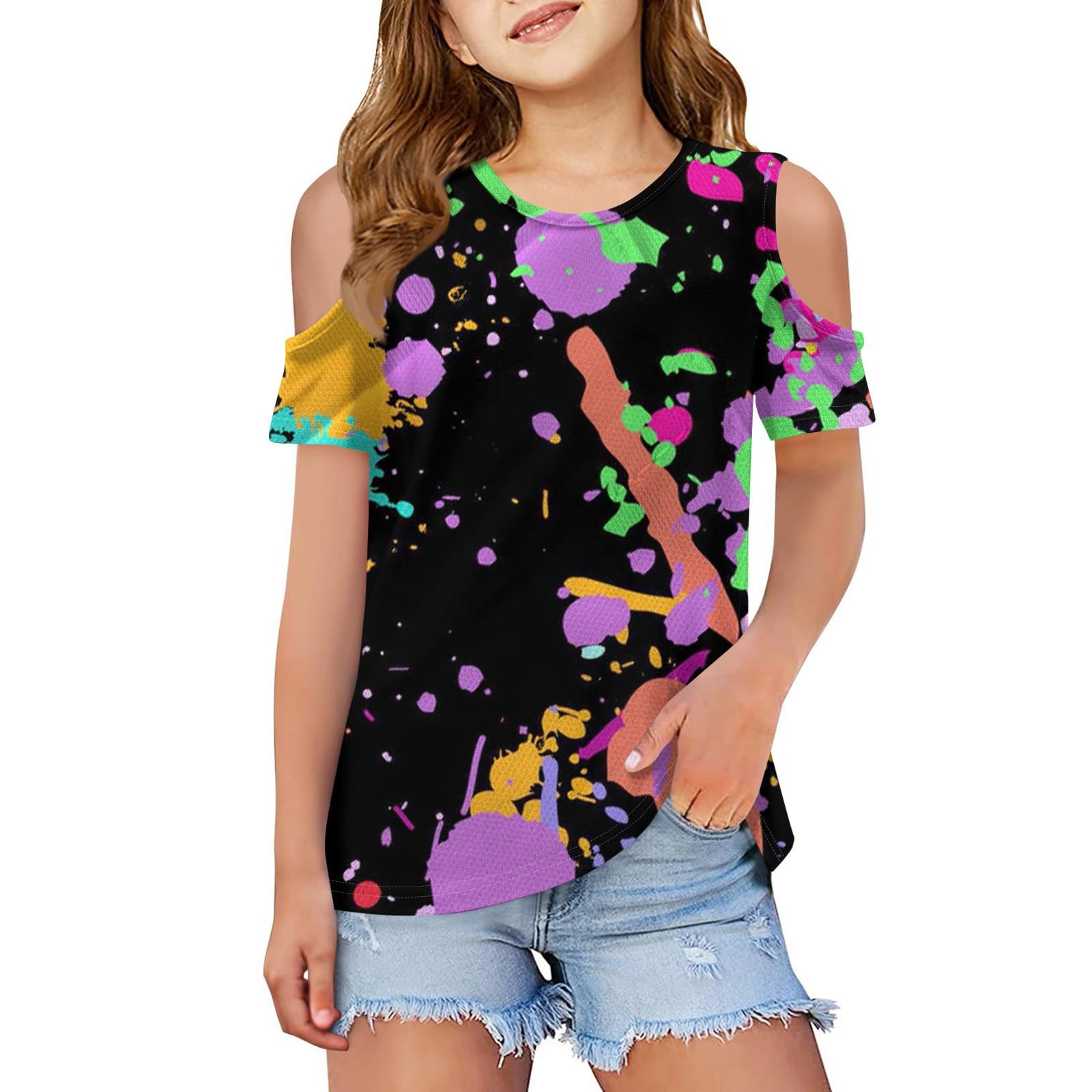 

Летняя детская футболка с открытыми плечами и воротником с цветочным принтом 100 чёрный