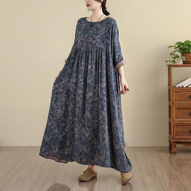 Plus Size Cotton Vintage Floral New In Dresses for Women Casual Loose Long Spring Autumn Dress