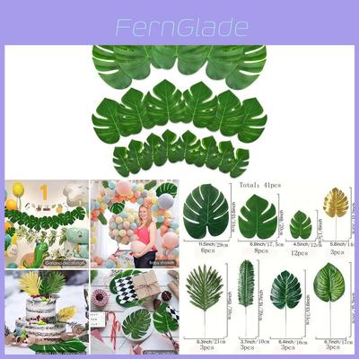 Summer Hawaiian Faux Tropical Leaf Set With 41 Pieces For Beach Party Home Decor