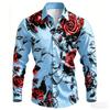 2026 New Men's Shirt with Black Background and Red Rose Print, Slim Fit and No Iron Business Casual Shirt, Versatile Top