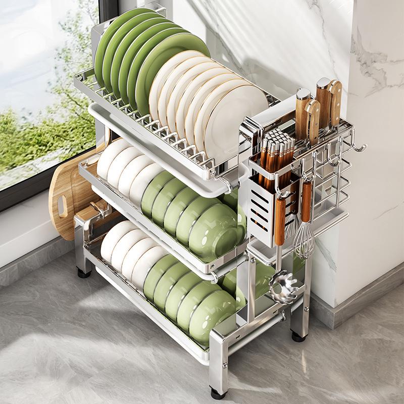 2026 Multi-functional Stainless Steel Dish Drying Rack for Countertop Storage of Bowls, Plates, and Chopsticks