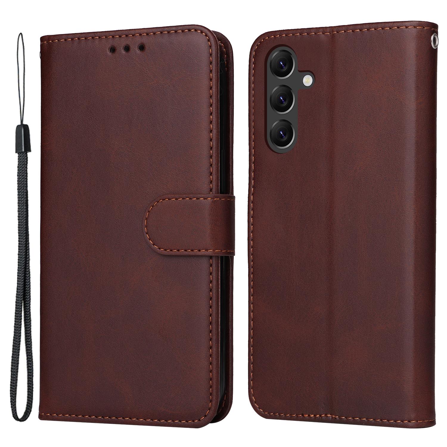

For Samsung Galaxy A15 5G Case Shockproof Phone Shell Calf Texture Leather Wallet Phone Cover Brown