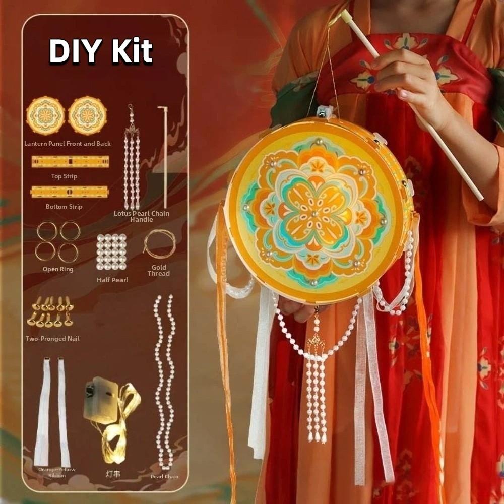 Pearl Bead-strand Flower Drumlamp LED Warm Glow Ancient Style Light  Crafting Activity