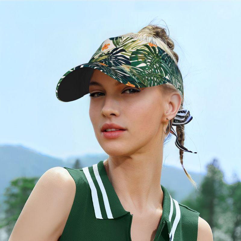 Tropical Palm Leaves Flowes Print Sports Sun Visor Hats Adjustable Women Lightweight Empty Top Visor Hat for Running Tennis Golf