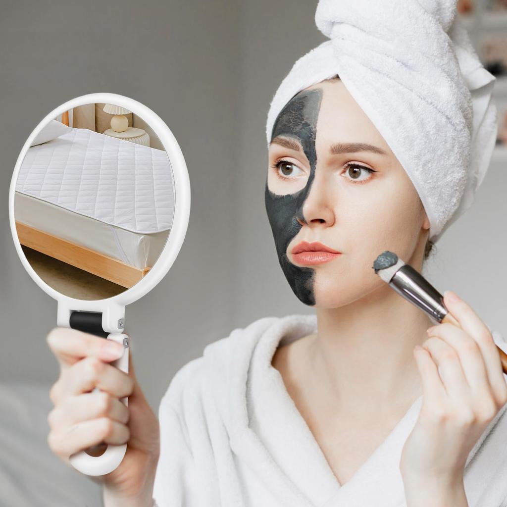 BESTOYARD Handheld Magnifying 10x Large Magnifying Mirror with Tabletop Stand Folding Makeup Round Mirror, Mirror, Magnification, Double-Sided Mirror,
