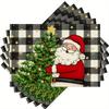4/6pcs Festive Santa Claus Christmas Tree Placemats, 12x18 Inch, Polyester, Buffalo Plaid with Stars, Washable, Rectangular, for
