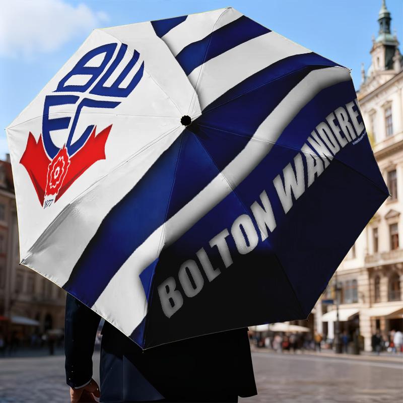 Bolton Wanderers Crest Design Automatic Folding Umbrella - 8-Rib Travel Umbrella with Auto Open/Close & Portable Gifts for Holidays or Birthdays