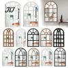 Arched Wall Mirror Stickers Window Decor, Wooden Frame Acrylic Fake Mirror, Minimalist Arch Self-Adhesive Windowpane Sticker for Living Room