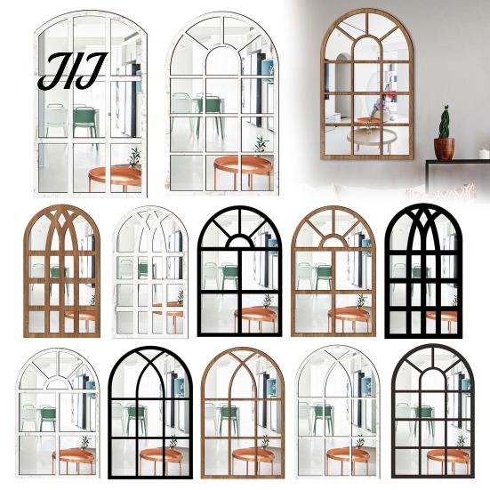 Arched Wall Mirror Stickers Window Decor, Wooden Frame Acrylic Fake Mirror, Minimalist Arch Self-Adhesive Windowpane Sticker for Living Room