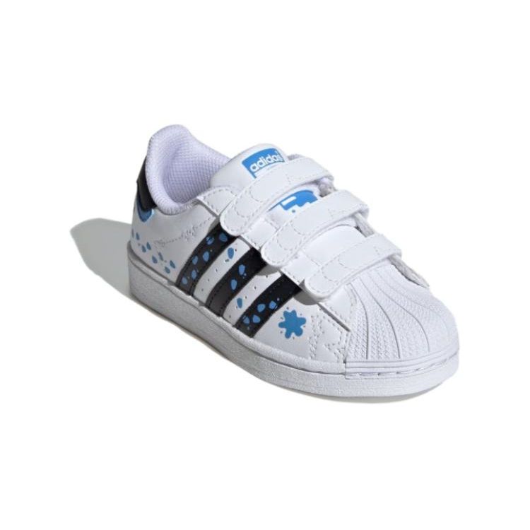 Adidas Originals Superstar Sst Comfortable Versatile Durable Shock Absorption Low Top Kids Skate Shoes Kids Sneakers White Blue IG6264