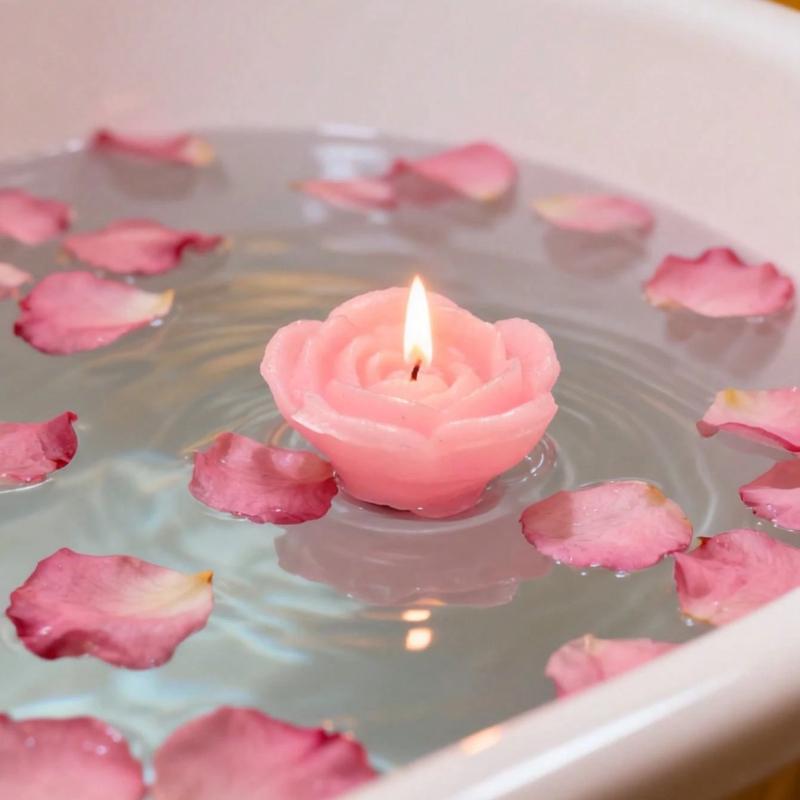 12PCS Rose-shaped Floating Candle Romantic Flower Candle for Valentine's Day Evens Wedding Events Home Holiday Party Decor Gift