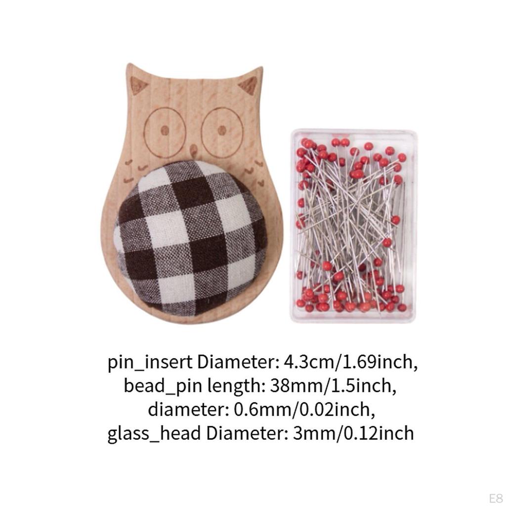 Cute Pin Cushion with Pins Ball Head Sewing Set DIY Craft Accessories Small Wooden Base