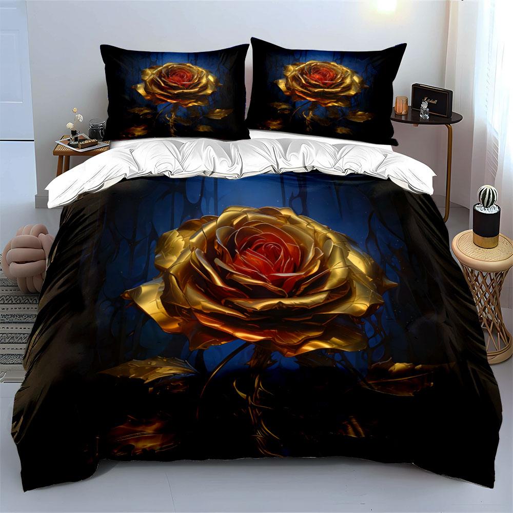 Luxury Rose Decor Set Soft Comfortable Duvet Cover Bedding Set Included 1*Duvet Cover & 2*Pillowcases, Gift