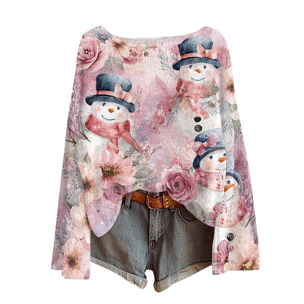 Womens  Fall Sweaters Long Sleeve Print Tops Pullover Sweaters Loose Dressy Casual Basic Clothes