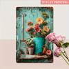 2D Flat, 2D Flat Flower Pots Vintage Metal Tin Sign, Gym Cafe Garage Tin Painting, Restaurant Home Bedroom Forest Garden Wall In
