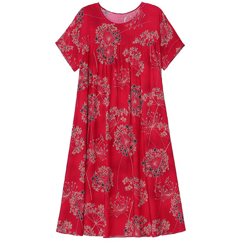 Plus Size Loose Vintage Print Langes Kleid für Damen Lässige Kurzarm-Sommer-Damenkleider