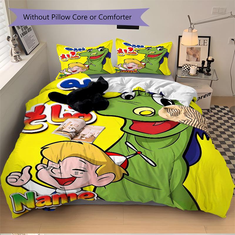 Custom Name Colorful Name Cartoon Print 3Pcs Bedding Set Duvet Cover With 2 Bedro Pillowcase Home Birthday Gift