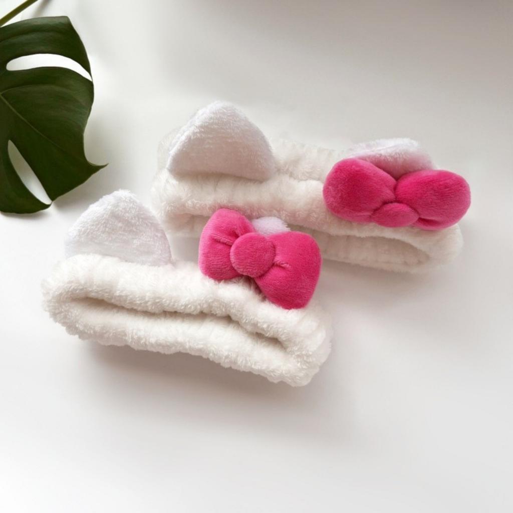 3PCS White Pink Plush Hair Set, Cat Ear Headband & Scrunchies, Cute Fuzzy Hair Accessories, Stylish Daily Hair Decor