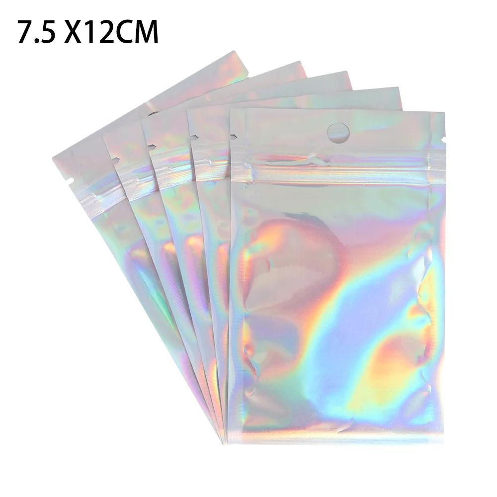 20 Pcs Zip Bags Aluminum Foil Hologram Food Mylar Pouch Small Water Proof Zipper Reclosable Pouches Plastic Self Seal Bag