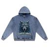 DTG print Knitted Denim Zip-Up Hoodie Canis Lupus Brother Print Zipper Hoodies  