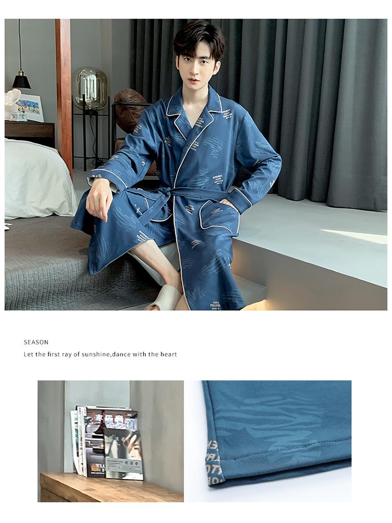 Men's 2025 Spring/Autumn Pure Cotton Long Sleeve Mid-Length Bathrobe
