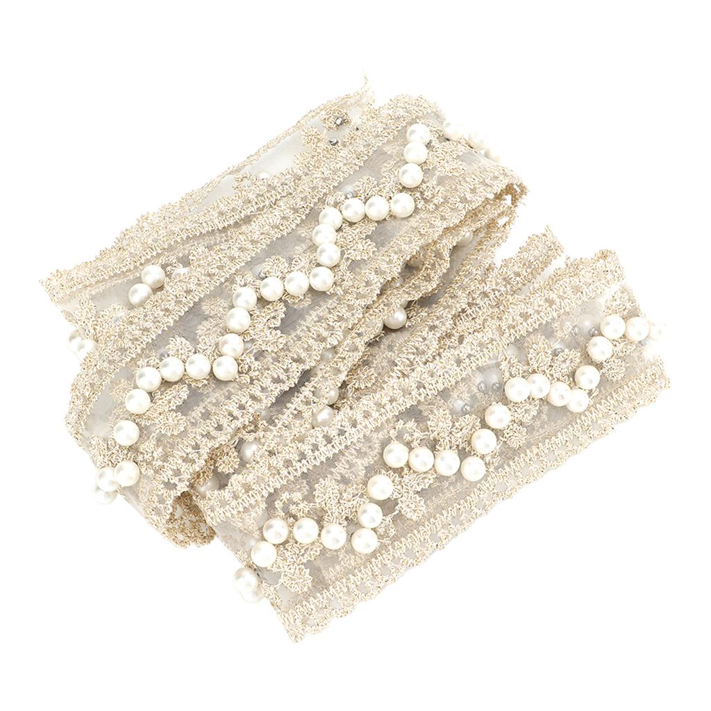Lace Ribbon 2 Yards Elegant Pearl Style Clear Pattern Beige DIY Making Soft Skin Friendly Sewing Fabric for Decoration
