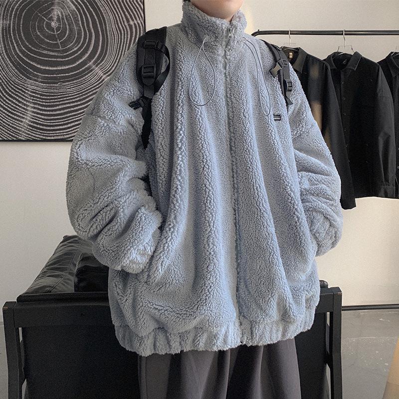 Men's Lambswool Stand Collar Cotton-Padded Jacket - Thickened and Warm for Winter