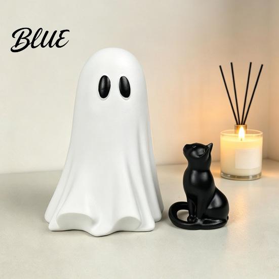 Unique Halloween Seasonal Decor Ornament Ghost Hugging A Black Cat Sculpture Spooky Tabletop Decoration Resin Figurine for Home Bedroom Entrance