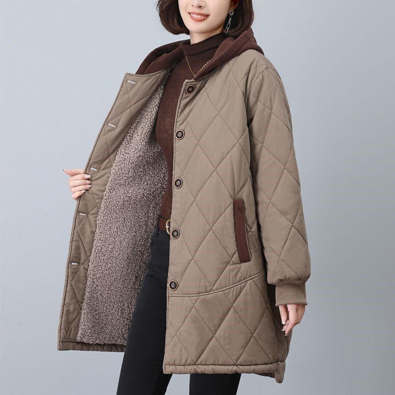 

Женская зимняя хлопковая куртка средней длины с плюшевой подкладкой, свободного большого размера XXXXL хаки