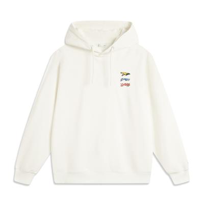 Li Ning Spordielustiili seeria Ameerika Mood Vabaaja Mitmekülgne Ühevärviline Mugav Kootud Kapuutsiga Särk Meeste kapuutsid Valge AWDV811-2