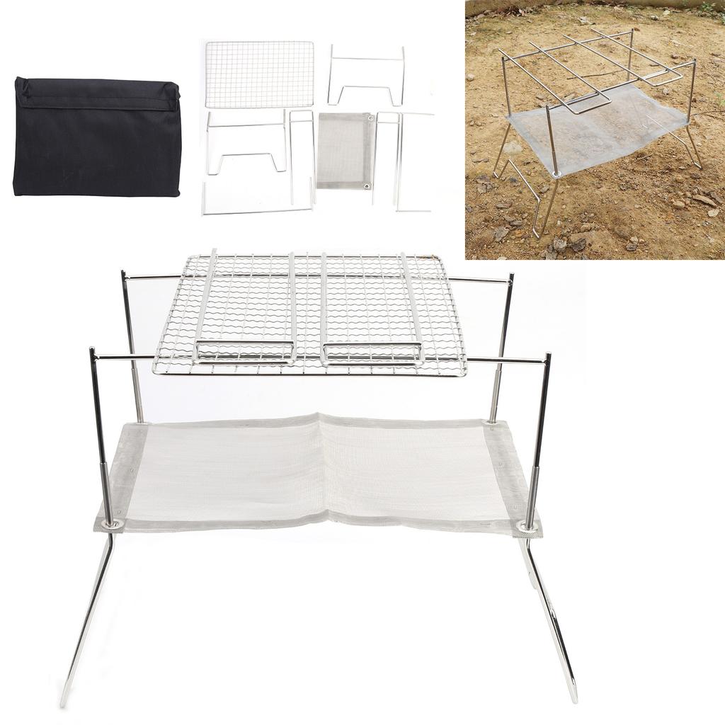 Edelstahldraht Outdoor Grillofen Faltbarer Grill mit Backnetz BBQ Camping