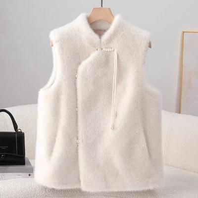 Chinesischer Stil Warme Fleeceweste für Damen Mode Lockerer Wintermantel