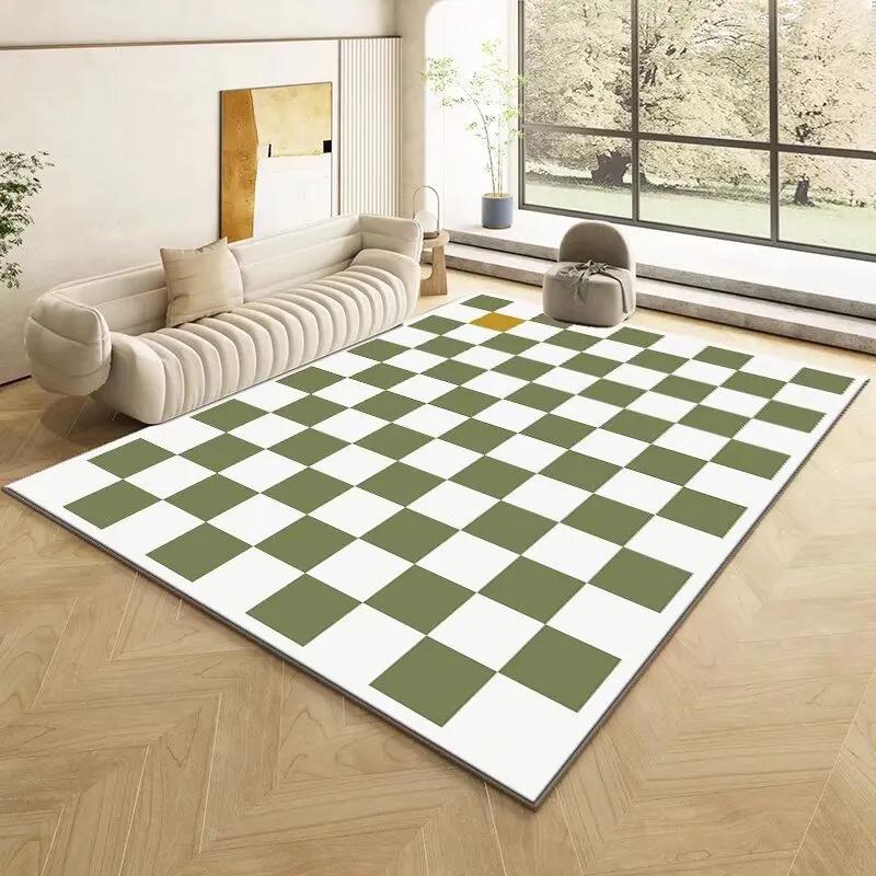 Fashion Retro Checkerboard Carpet Living Room Bedroom Decoration Bedside Non-slip Soft Mat Home Washable Plush Rugs Customizable