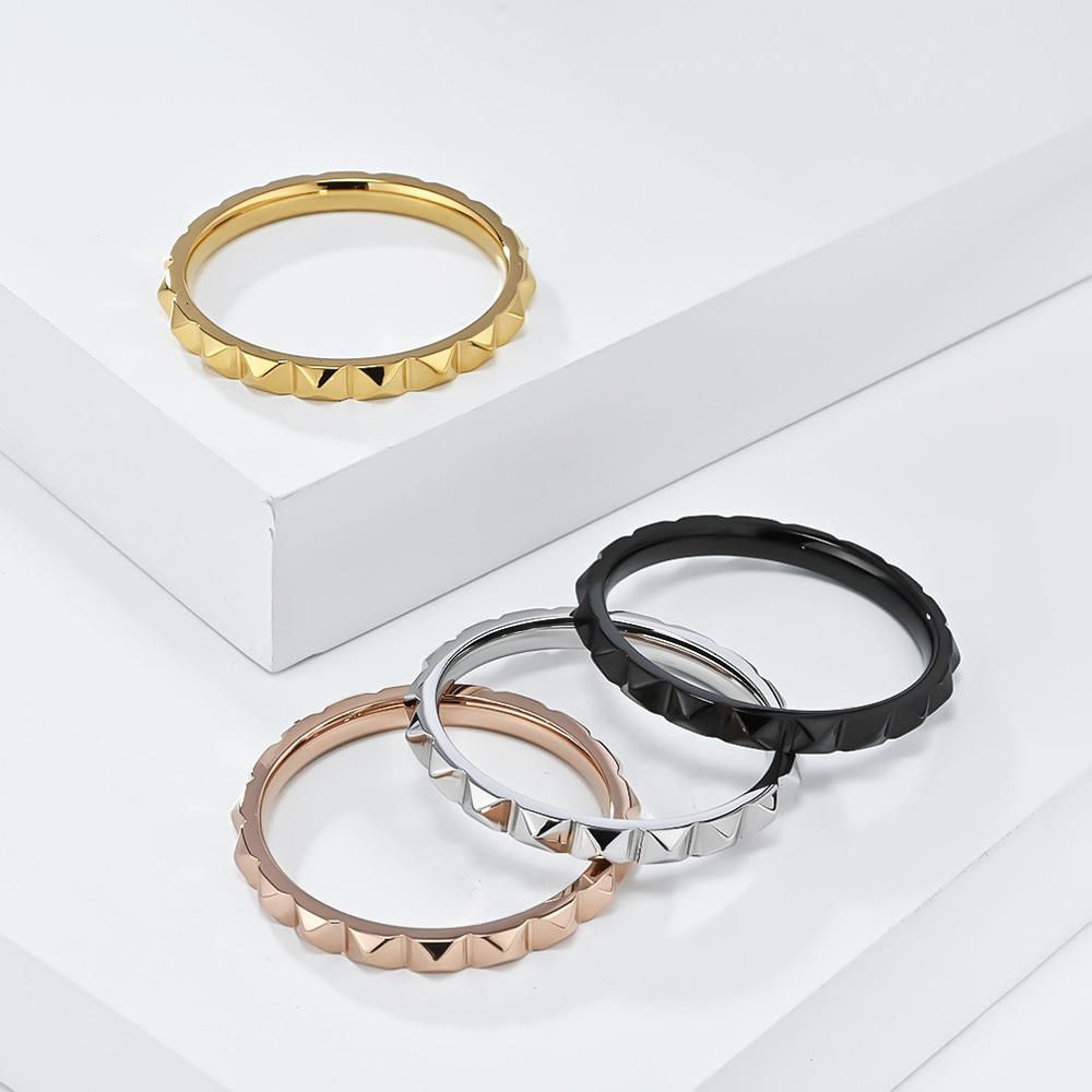 Titanium Steel Pyramid Grid Pinky Ring Matte Finish Geometric Jewelry Adjustable Stackable Commute Accessories Everyday Wear