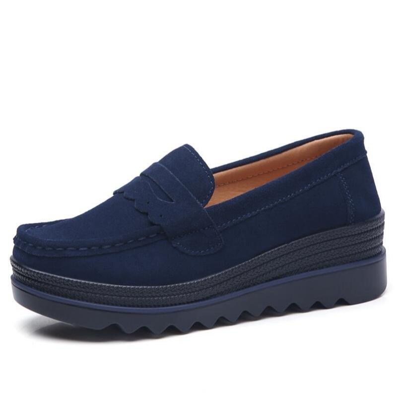 Women's Shoes Suede Leather Loafers Muffin Sole Thick Sole Increase Casual Women's Single Shoe Cover Foot Genuine Leather