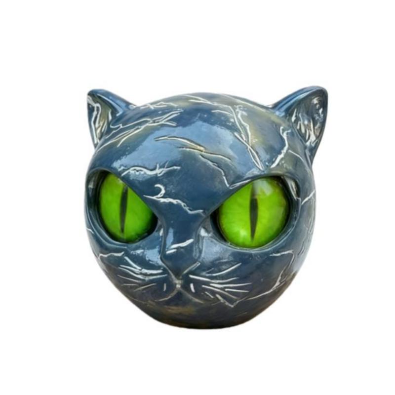 

1Pcs Green Luxurious Black Cat Stone Resin Sculpture - Elegant Volcanic Rock Effect Statue with Intricate Marble Pattern Eyes and Sharp Ears