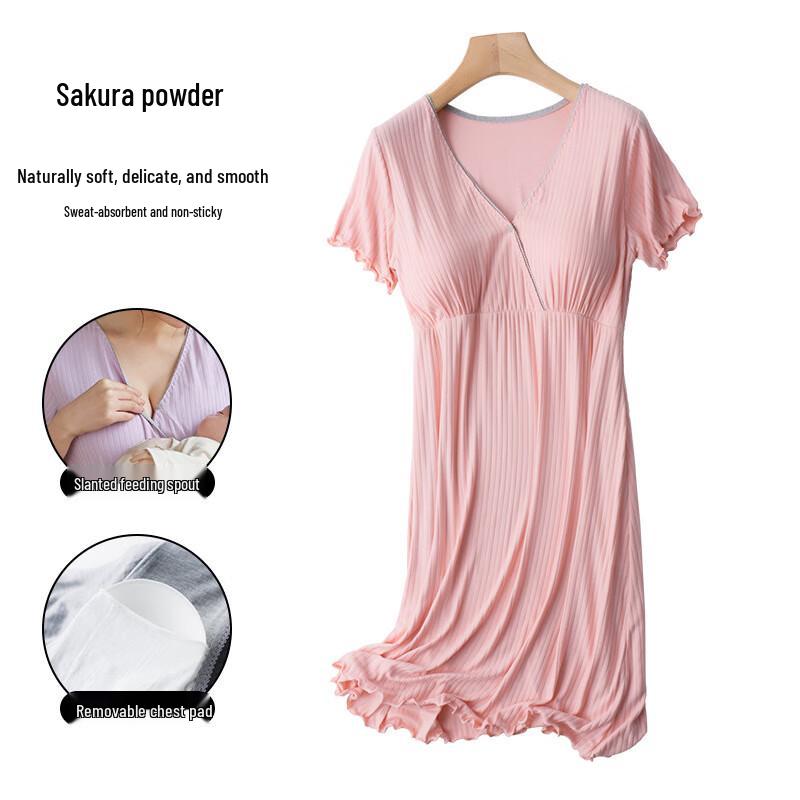 Modern Mom Summer Thin Nursing Nightgown with Chest Pads