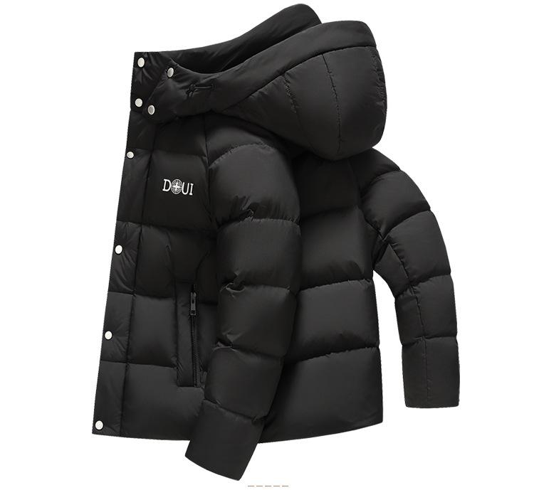 2025 Winter Men's Hooded Down Jacket - Korean Style, Warm, Stand Collar, White Duck Down for Middle-Aged & Young